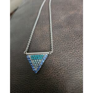 Sorrelli Reverse Triangle Blue Rhinestone Necklace  antique silver tone